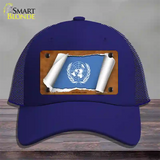 United Nations Flag Scroll Novelty License Plate Hat Mesh / Royal Blue