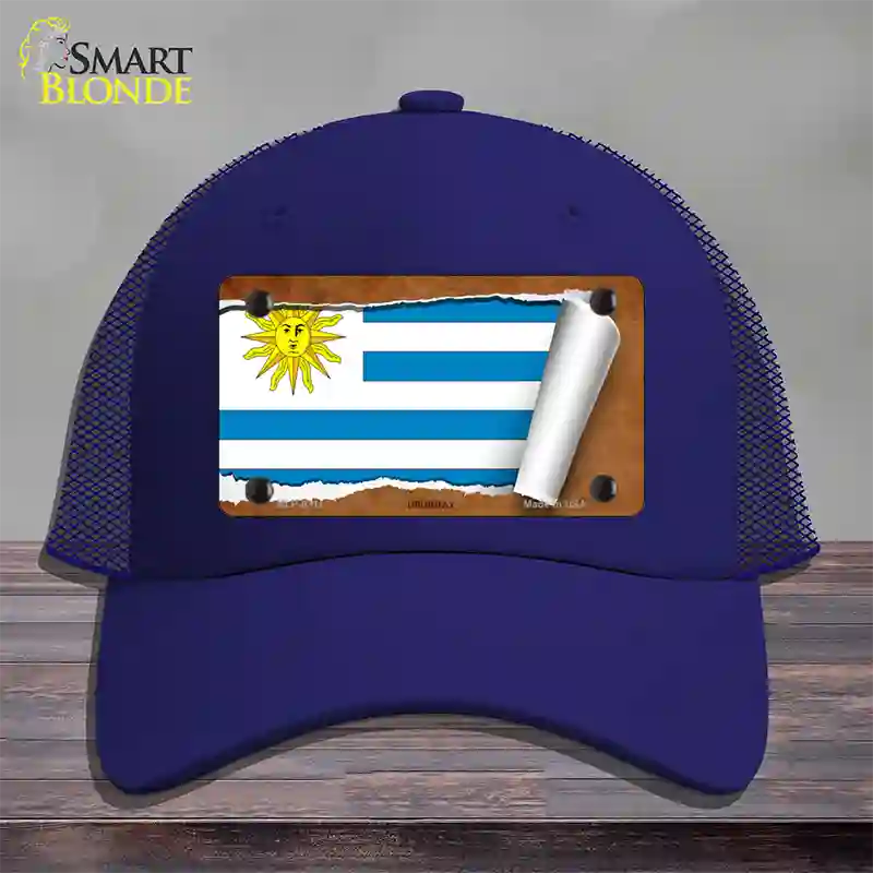 Uruguay Flag Scroll Novelty License Plate Hat Mesh / Royal Blue