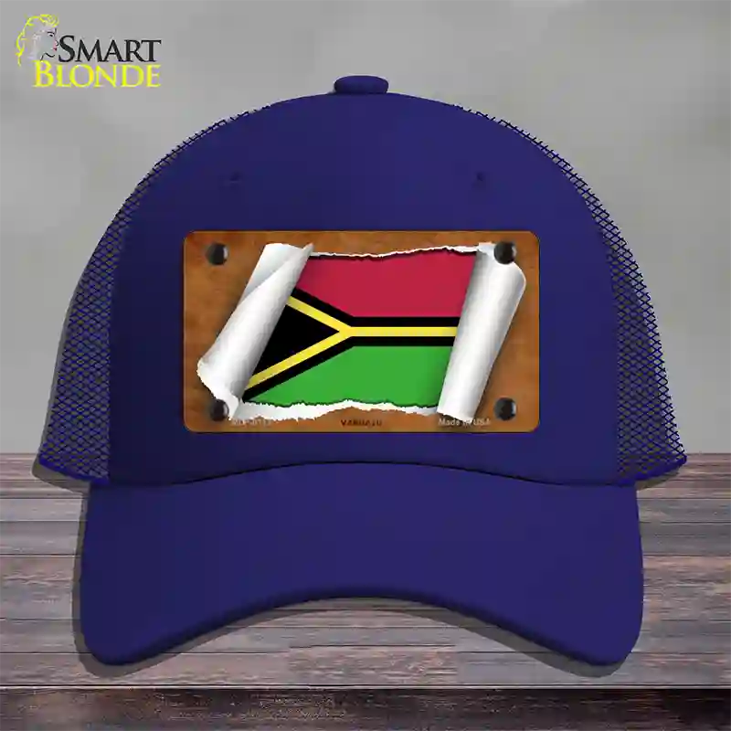 Vanuatu Flag Scroll Novelty License Plate Hat Mesh / Royal Blue