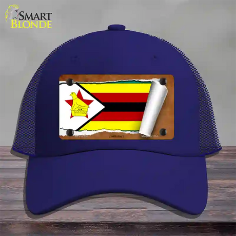 Zimbabwe Flag Scroll Novelty License Plate Hat Mesh / Royal Blue