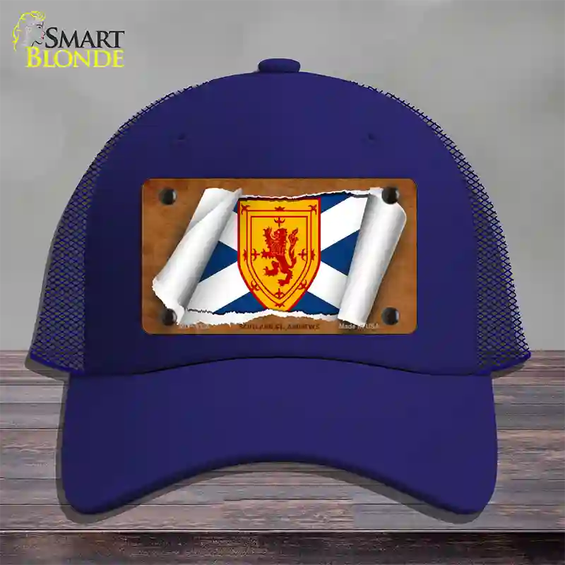 Scotland St. Andrews Flag Scroll Novelty License Plate Hat Mesh / Royal Blue