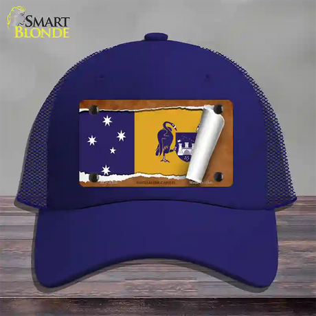 Australian Capital Flag Scroll Novelty License Plate Hat Mesh / Royal Blue