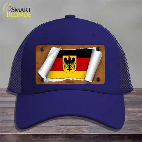 Germany Coat of Arms Flag Scroll Novelty License Plate Hat Mesh / Royal Blue