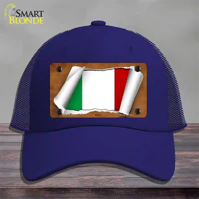 Italy Flag Scroll Novelty License Plate Hat Mesh / Royal Blue