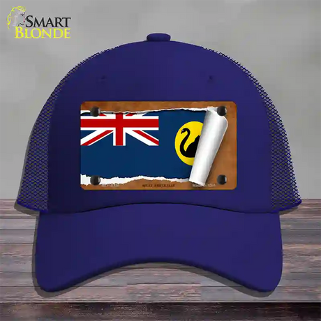 West Australia Flag Scroll Novelty License Plate Hat Mesh / Royal Blue