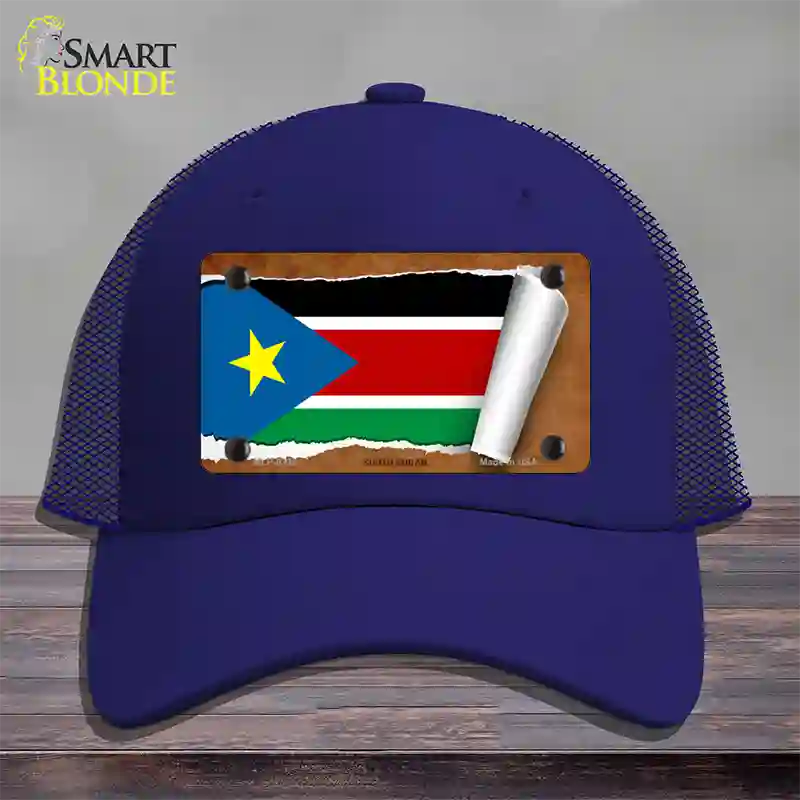 South Sudan Flag Scroll Novelty License Plate Hat Mesh / Royal Blue