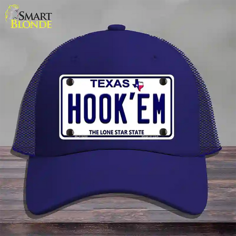 Hookem Texas Novelty License Plate Hat Mesh / Royal Blue