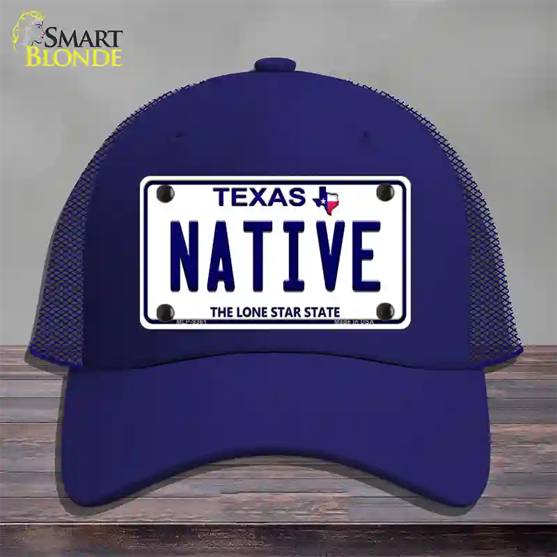 Native Texas White Novelty License Plate Hat Mesh / Royal Blue