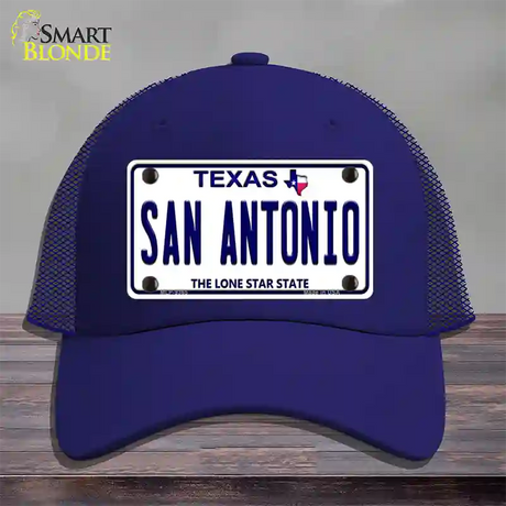 San Antonio Texas Novelty License Plate Hat Mesh / Royal Blue