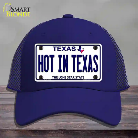 Hot in Texas Novelty License Plate Hat Mesh / Royal Blue