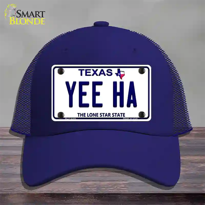 Yee Ha Texas Novelty License Plate Hat Mesh / Royal Blue