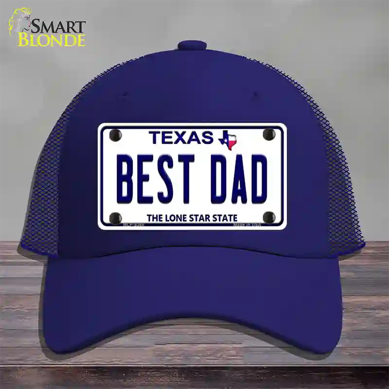 Best Dad Texas Novelty License Plate Hat Mesh / Royal Blue