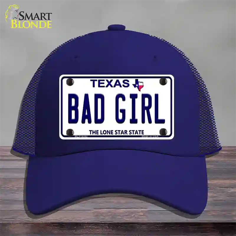 Bad Girl Texas Novelty License Plate Hat Mesh / Royal Blue