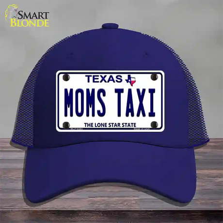 Moms Taxi Texas Novelty License Plate Hat Mesh / Royal Blue