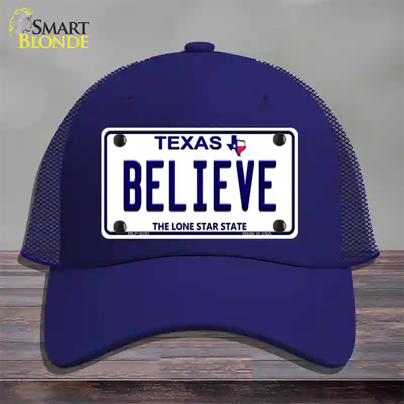 Believe Texas Novelty License Plate Hat Mesh / Royal Blue