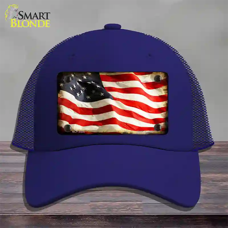 American Vintage Flag Novelty License Plate Hat Mesh / Royal Blue