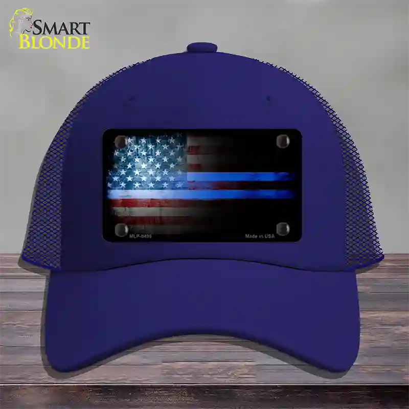 American Flag Police Novelty License Plate Hat Mesh / Royal Blue