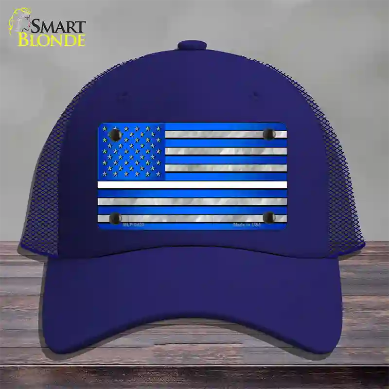 Blue American Flag Thin White Line Novelty License Plate Hat Mesh / Royal Blue