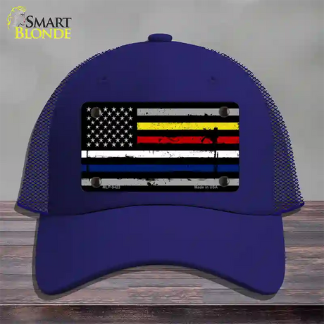 American Flag Police / Fire / EMS Novelty License Plate Hat Mesh / Royal Blue