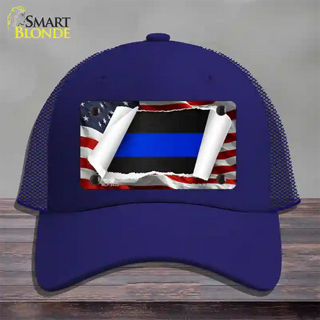 Thin Blue Line Scroll Novelty License Plate Hat Mesh / Royal Blue