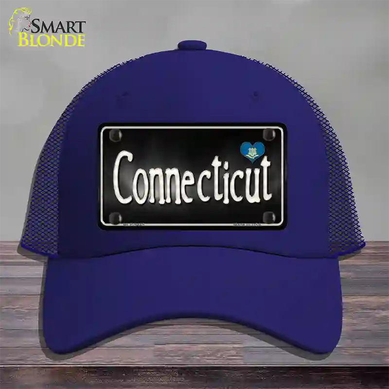 Connecticut Flag Script Novelty License Plate Hat Mesh / Royal Blue