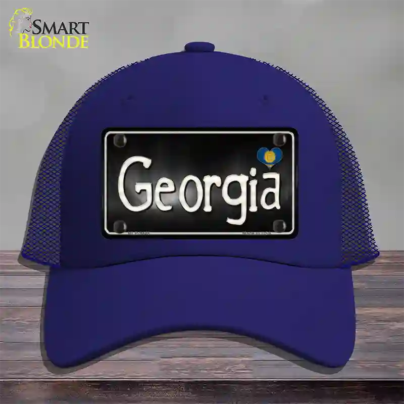 Georgia Flag Script Novelty License Plate Hat Mesh / Royal Blue