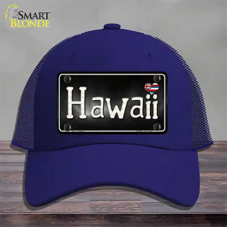 Hawaii Flag Script Novelty License Plate Hat Mesh / Royal Blue