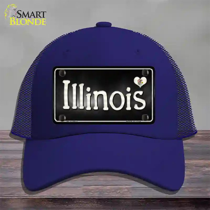 Illinois Flag Script Novelty License Plate Hat Mesh / Royal Blue