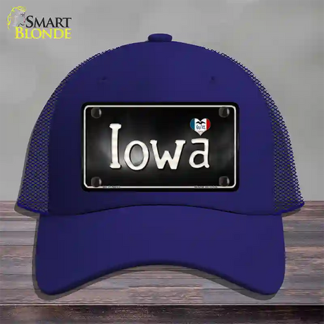 Iowa Flag Script Novelty License Plate Hat Mesh / Royal Blue