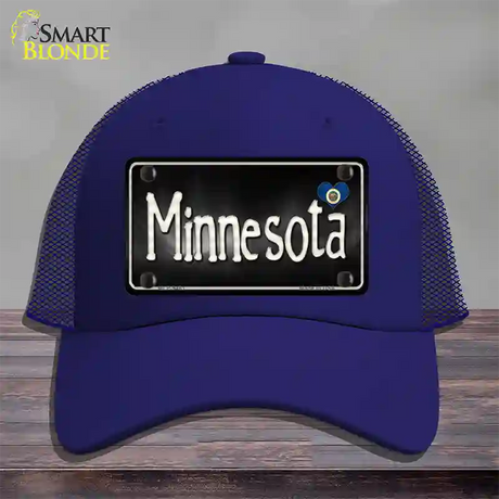 Minnesota Flag Script Novelty License Plate Hat Mesh / Royal Blue