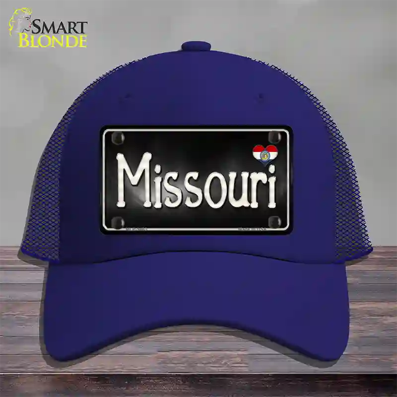 Missouri Flag Script Novelty License Plate Hat Mesh / Royal Blue