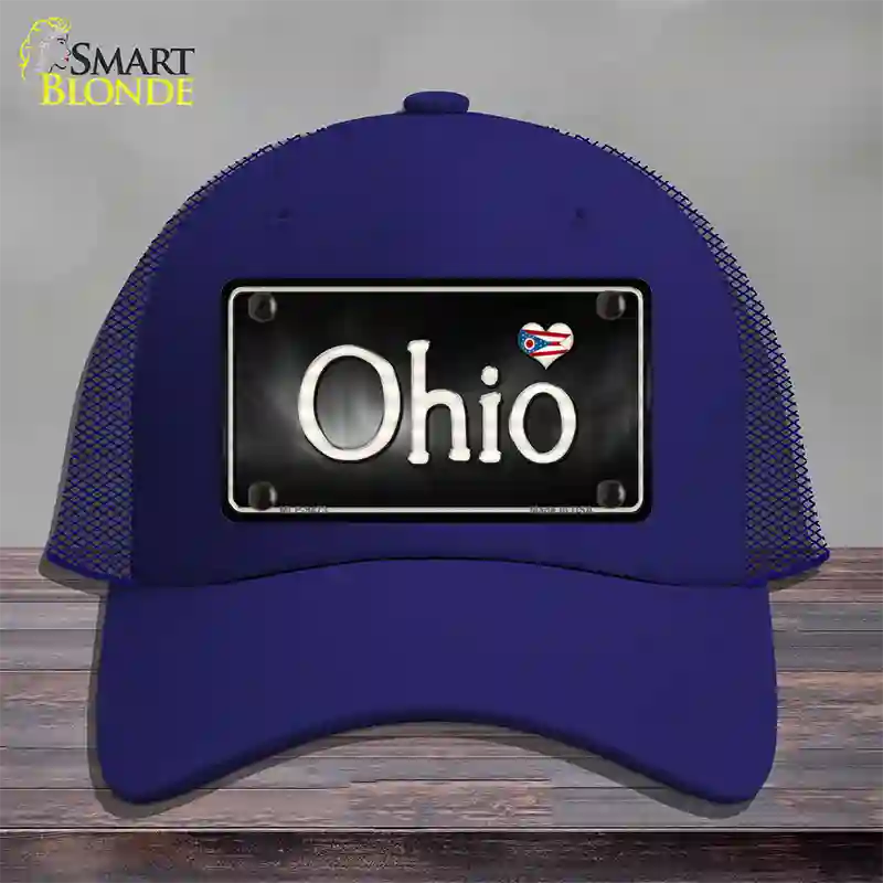 Ohio Flag Script Novelty License Plate Hat Mesh / Royal Blue