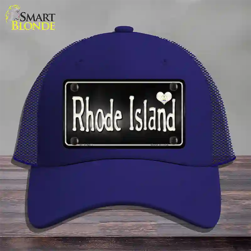 Rhode Island Flag Script Novelty License Plate Hat Mesh / Royal Blue