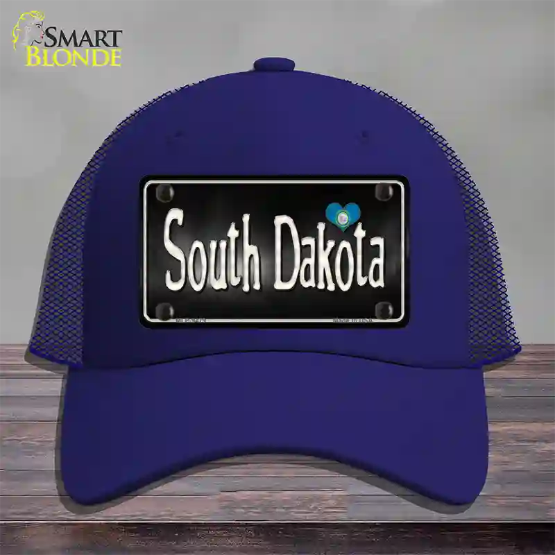 South Dakota Flag Script Novelty License Plate Hat Mesh / Royal Blue