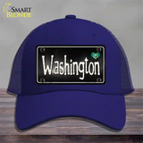 Washington Flag Script Novelty License Plate Hat Mesh / Royal Blue