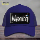 Wyoming Flag Script Novelty License Plate Hat Mesh / Royal Blue