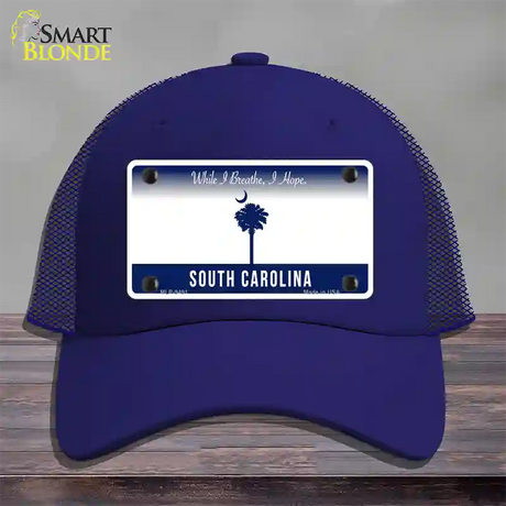 South Carolina I Breathe Blank Novelty License Plate Hat Mesh / Royal Blue