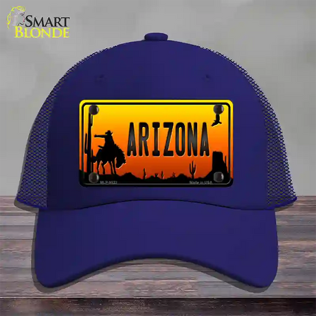 Rodeo Arizona Scenic Novelty License Plate Hat Mesh / Royal Blue