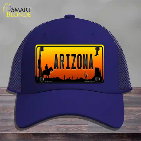 Cowboy Arizona Scenic Novelty License Plate Hat Mesh / Royal Blue