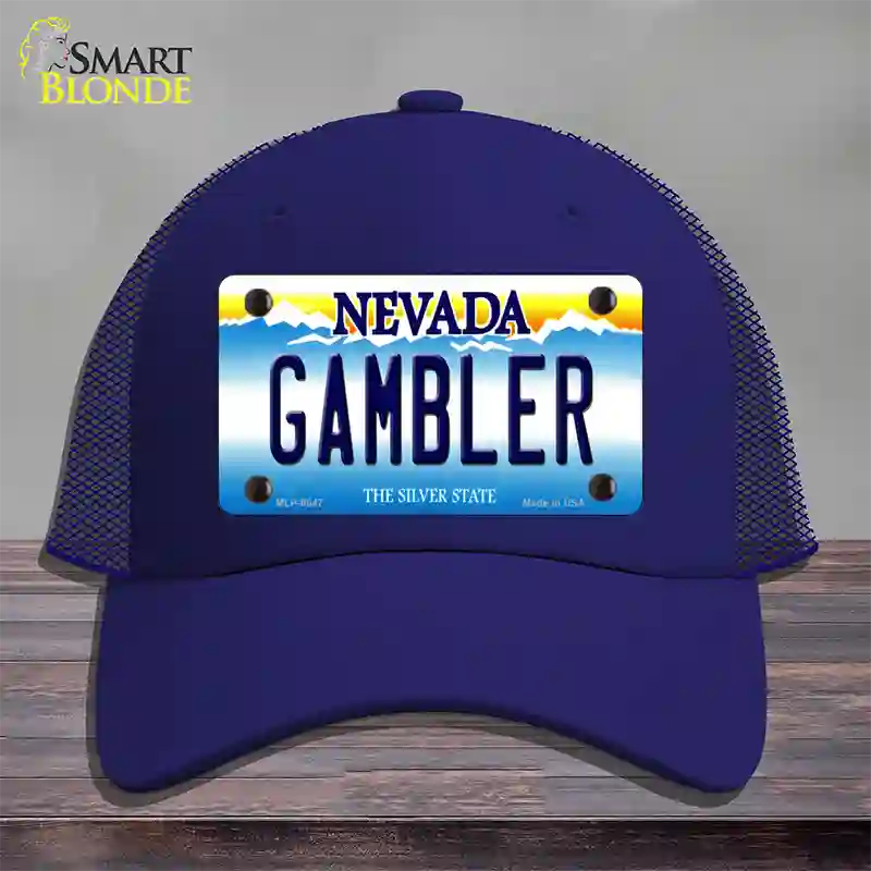 Gambler Nevada Novelty License Plate Hat Mesh / Royal Blue