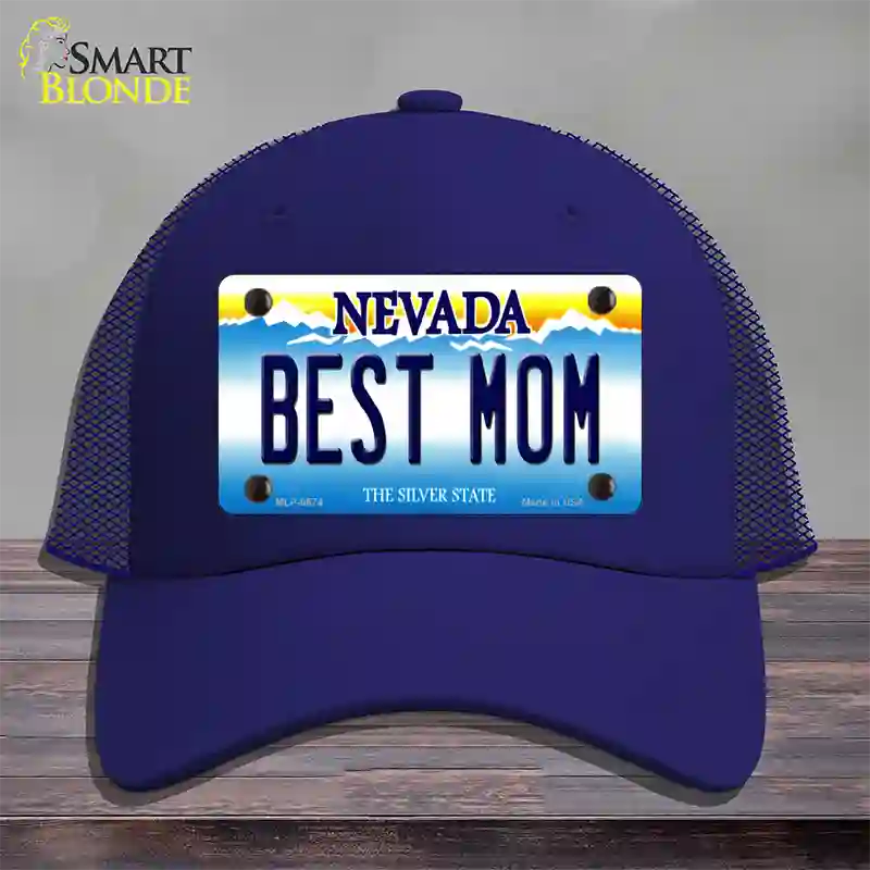 Best Mom Nevada Novelty License Plate Hat Mesh / Royal Blue