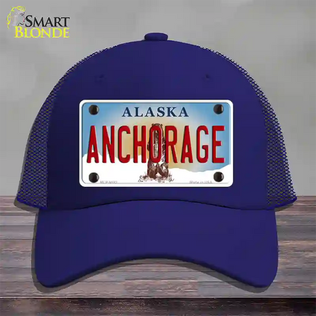 Anchorage Alaska State Novelty License Plate Hat Mesh / Royal Blue