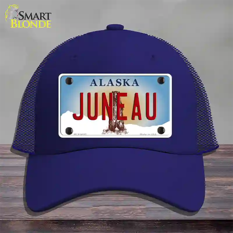 Juneau Alaska State Novelty License Plate Hat Mesh / Royal Blue