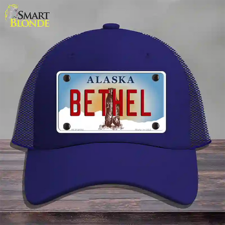 Bethel Alaska State Novelty License Plate Hat Mesh / Royal Blue