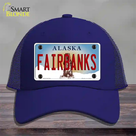 Fairbanks Alaska State Novelty License Plate Hat Mesh / Royal Blue