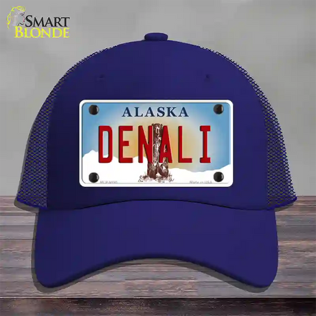 Denali Alaska State Novelty License Plate Hat Mesh / Royal Blue