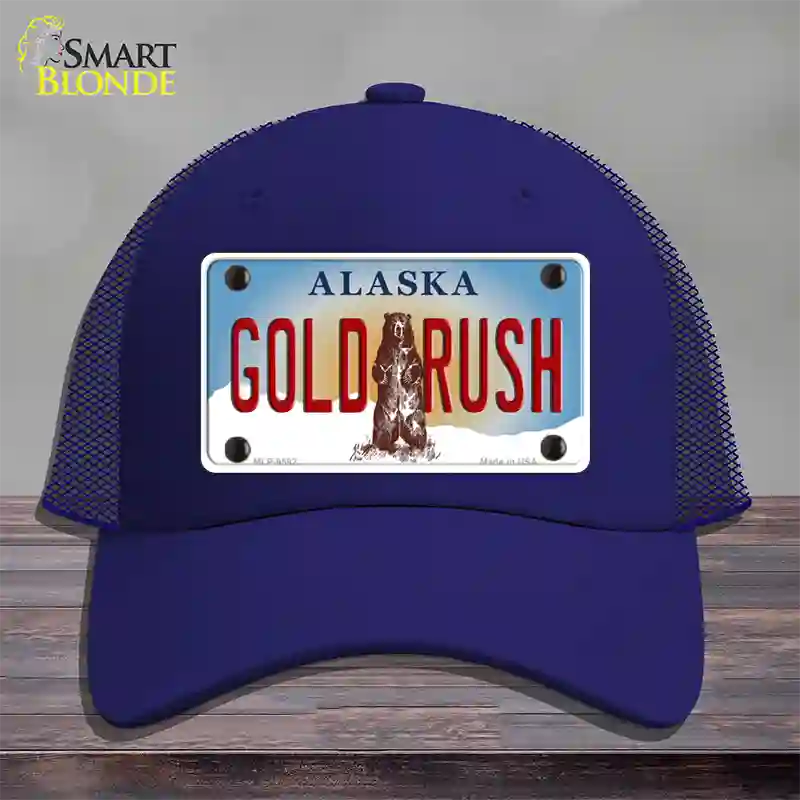 Gold Rush Alaska State Novelty License Plate Hat Mesh / Royal Blue