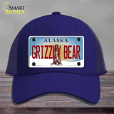 Grizzly Bear Alaska State Novelty License Plate Hat Mesh / Royal Blue