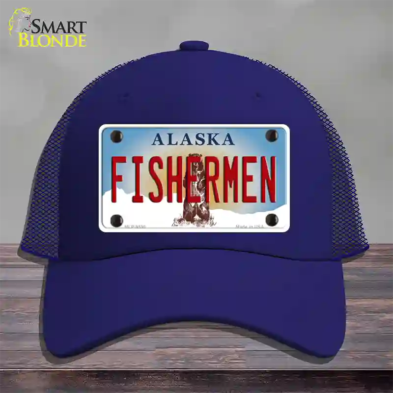 Fishermen Alaska State Novelty License Plate Hat Mesh / Royal Blue