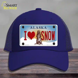 I Love Snow Alaska State Novelty License Plate Hat Mesh / Royal Blue